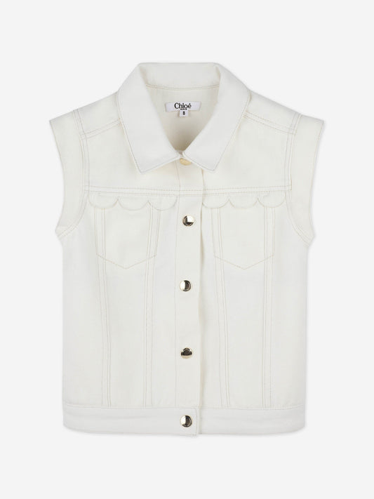 Chloé Girls Scalloped Gilet in Ivory