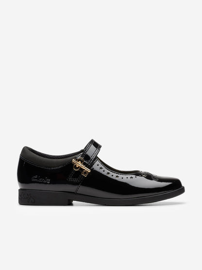 Clarks Girls Patent Leather Lock Magic Shoes in Black (Standard Fit)