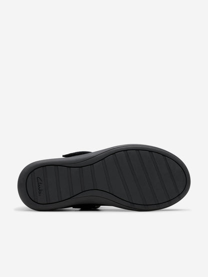 Clarks Girls Leather Etch Pure Shoes in Black (Standard Fit)