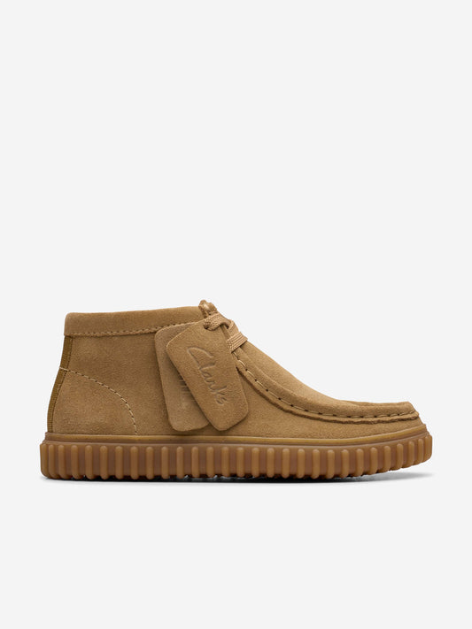 Clarks Kids Suede Tor Hill Boots in Beige (Wide Fit)