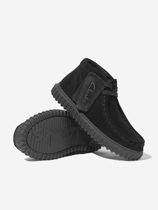 Clarks Kids Suede Tor Hill Boots in Black (Wide Fit)