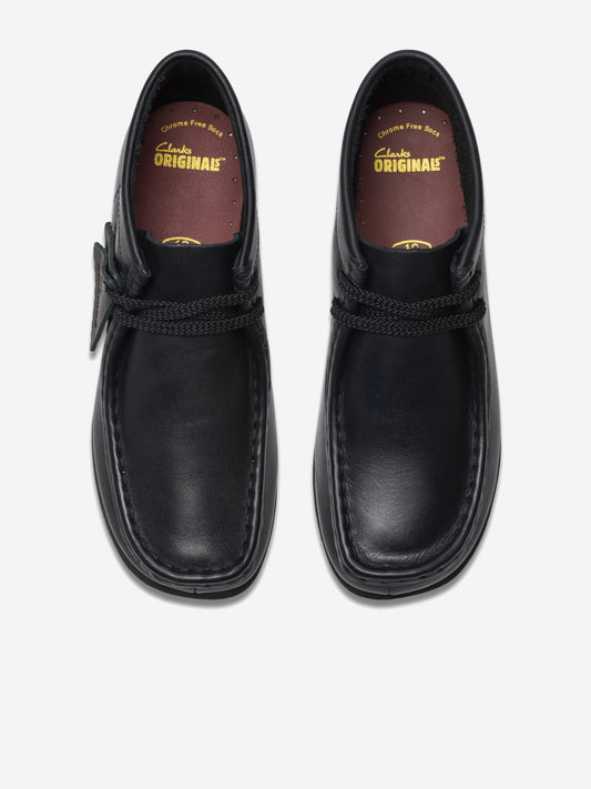 Clarks Kids Leather Wallabee Boots in Black (Wide Fit)