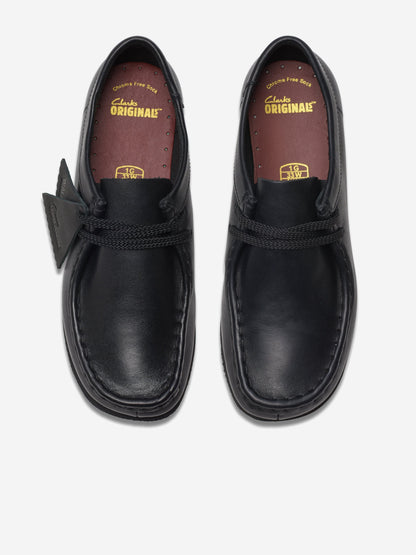 Clarks Kids Leather Wallabee Shoes in Black (Wide Fit)