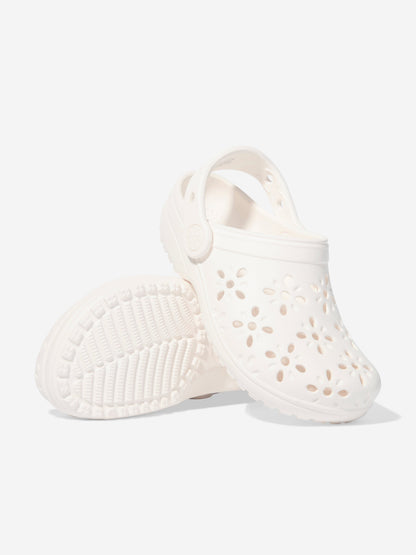 Crocs Girls Classic Floral Cut Out Clog in Ivory