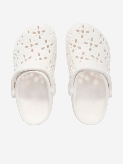 Crocs Girls Classic Floral Cut Out Clog in Ivory