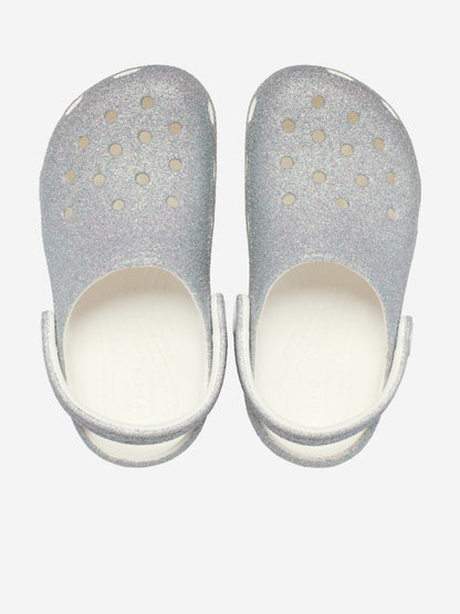 Crocs Girls Classic Iridescent Glitter Clog in White