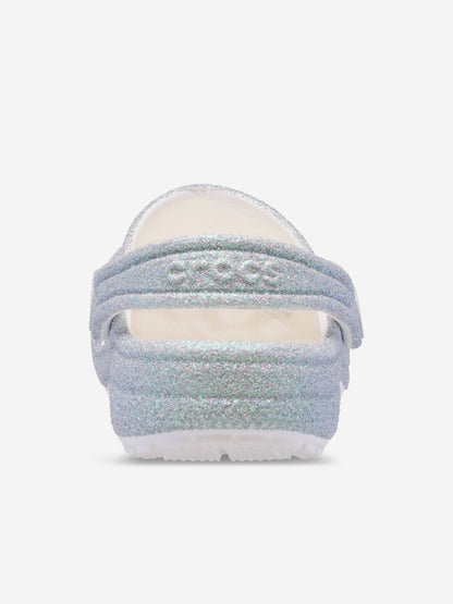 Crocs Girls Classic Iridescent Glitter Clog in White