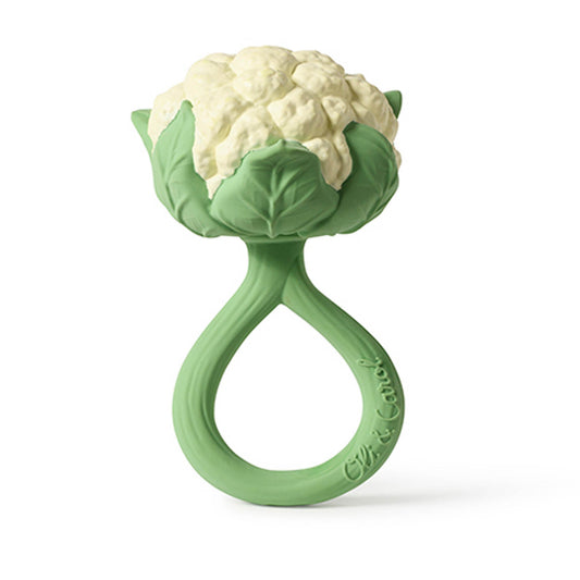 Hochet et anneau de dentition pour bébé Oli &amp; Carol en forme de chou-fleur