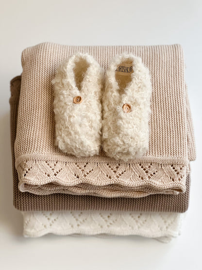 Organic Baby Blanket - Oat - Leaves Edge