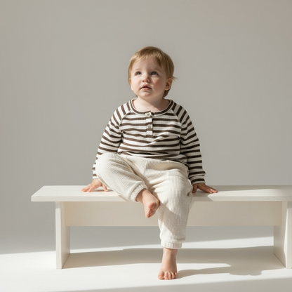 Brown & White Striped Thick Long Sleeve Top