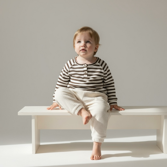 Brown & White Striped Thick Long Sleeve Top