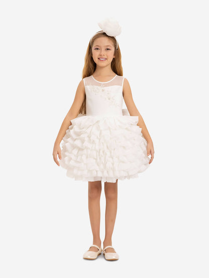 DRESS & Fleur Girls Dress with Headband in White