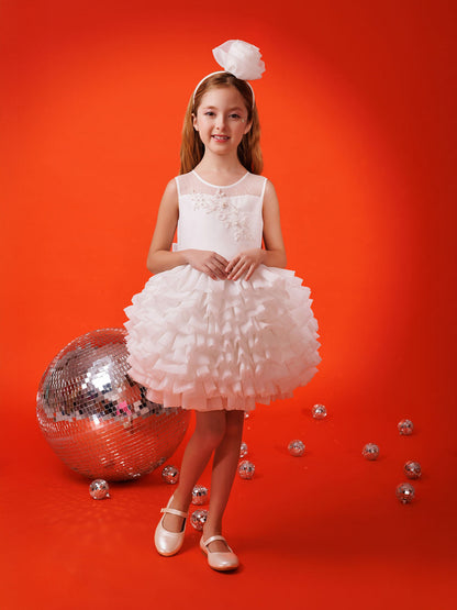 DRESS & Fleur Girls Dress with Headband in White