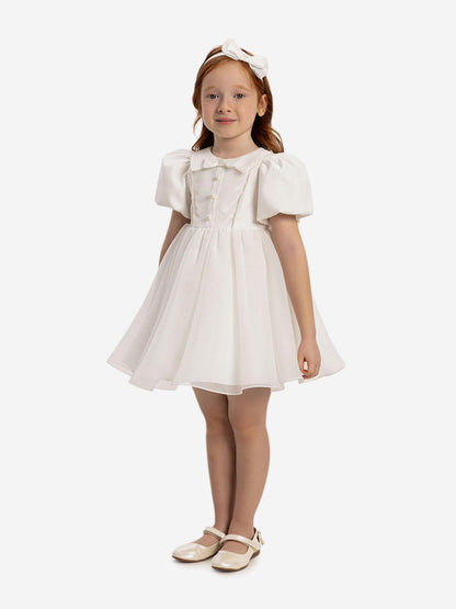 DRESS & Fleur Baby Girls Pearl Detail Dress with Headband in White