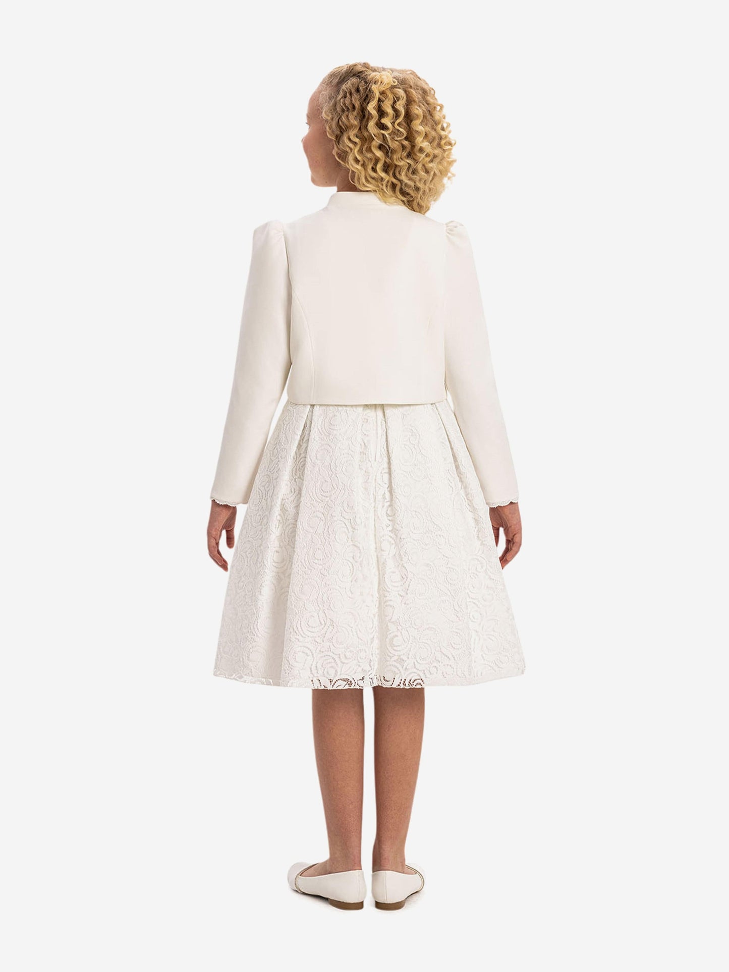DRESS & Fleur Girls Lace Dress with Bolero in White