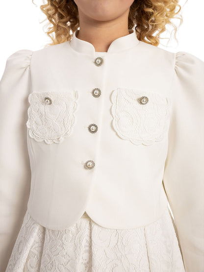 DRESS & Fleur Girls Lace Dress with Bolero in White