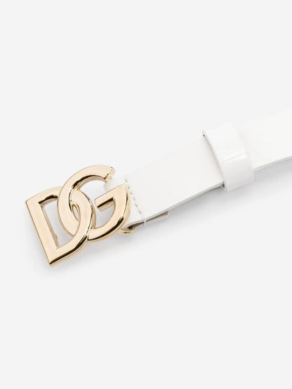 Dolce & Gabbana Girls Leather Logo Belt in White