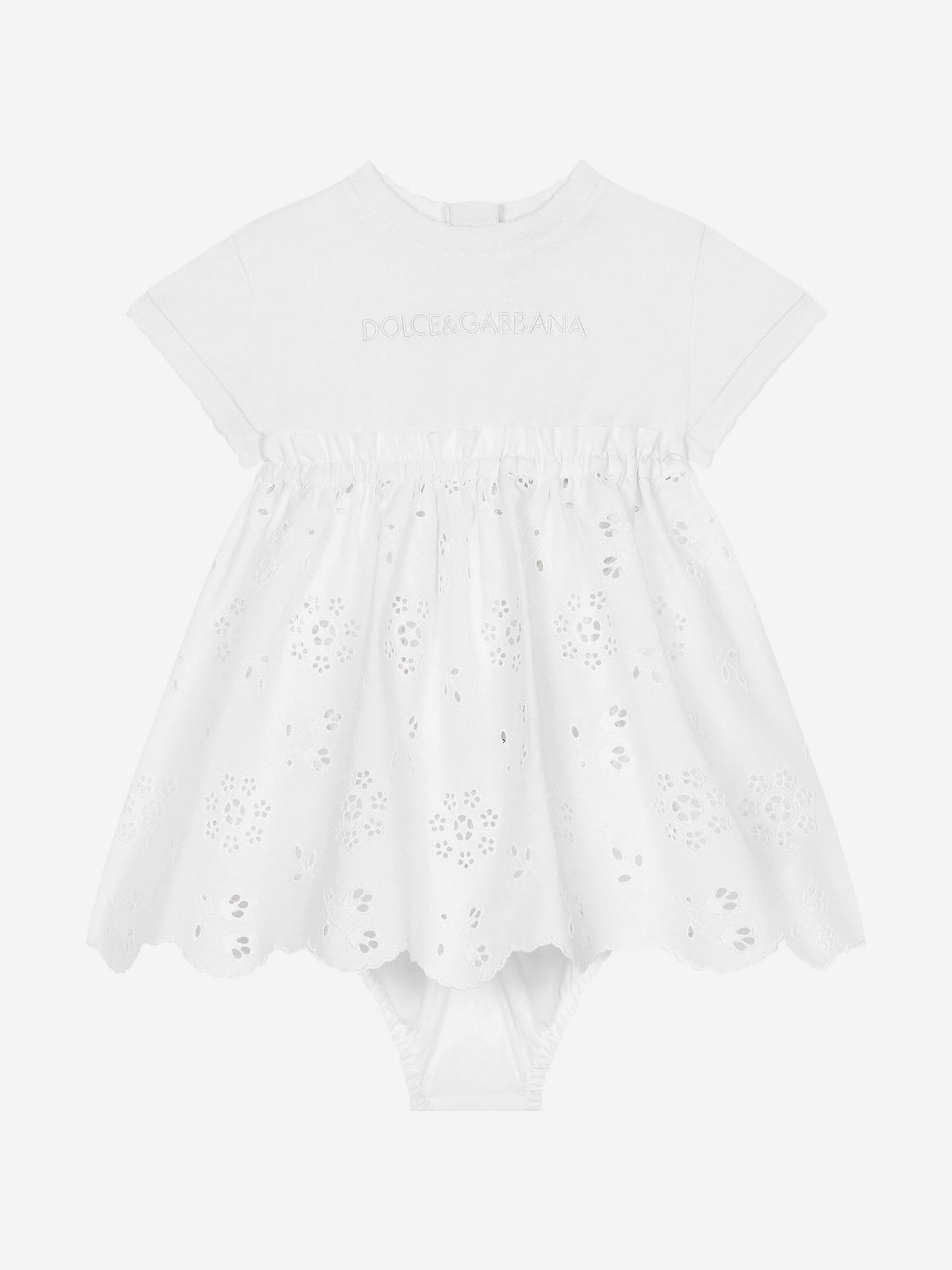 Dolce & Gabbana Baby Girls Embroidered Dress With Knickers in White