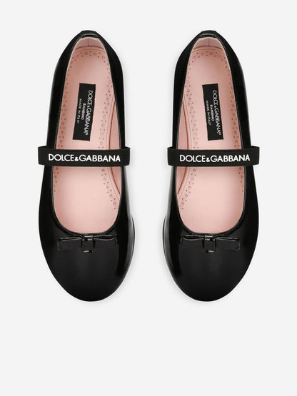 Dolce & Gabbana Girls Patent Leather Ballet Flats in Black