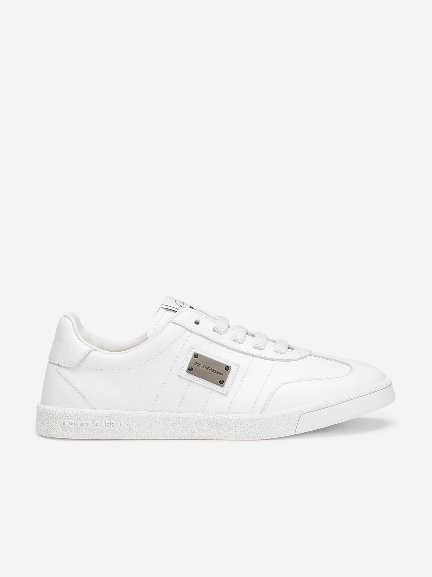 Dolce & Gabbana Boys Leather Logo Lace Up Trainers in White