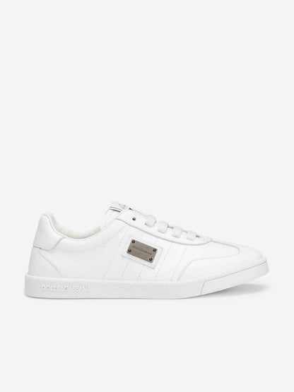 Dolce & Gabbana Boys Leather Logo Lace Up Trainers in White