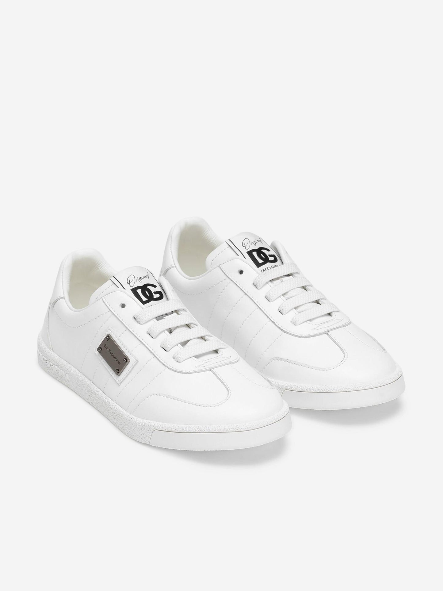 Dolce & Gabbana Boys Leather Logo Lace Up Trainers in White