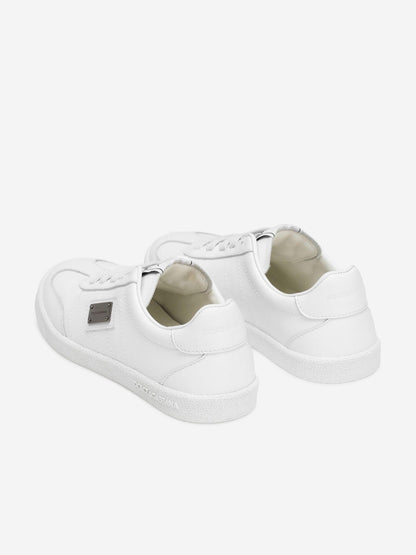 Dolce & Gabbana Boys Leather Logo Lace Up Trainers in White