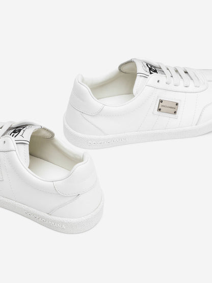 Dolce & Gabbana Boys Leather Logo Lace Up Trainers in White