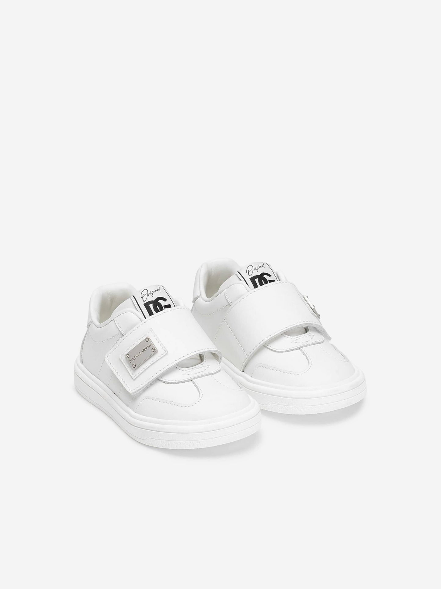 Dolce & Gabbana Kids Leather Velcro Strap Trainers in White