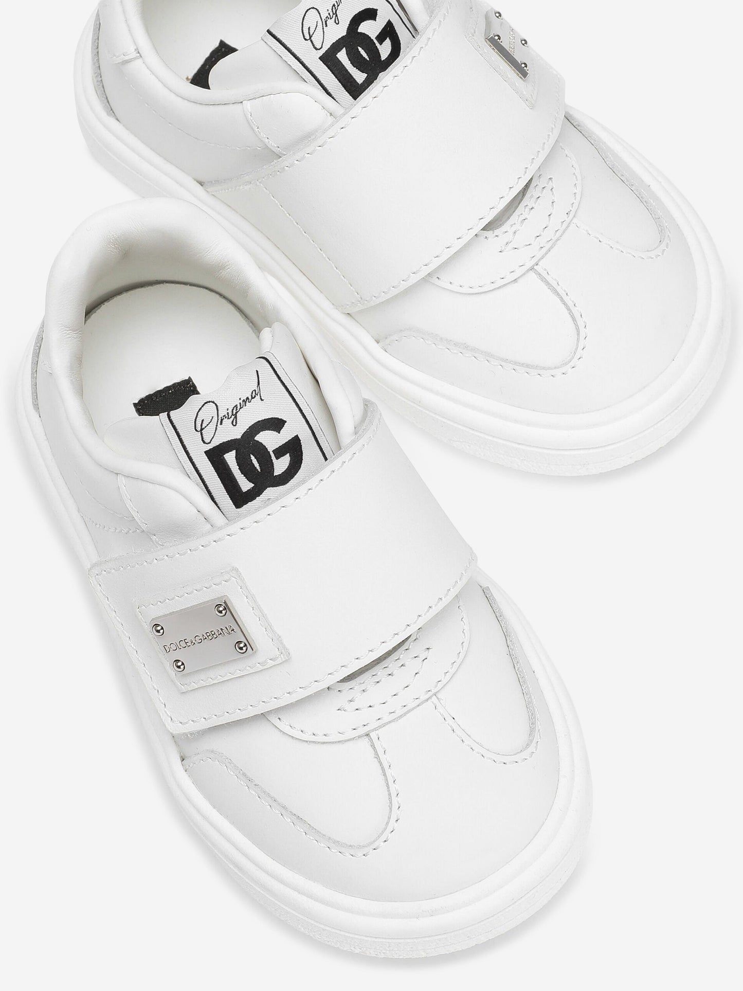 Dolce & Gabbana Kids Leather Velcro Strap Trainers in White