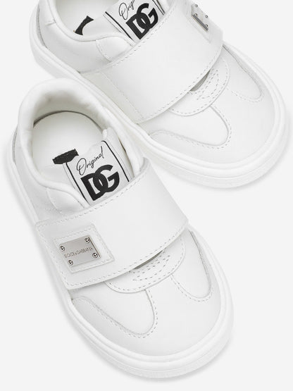 Dolce & Gabbana Kids Leather Velcro Strap Trainers in White