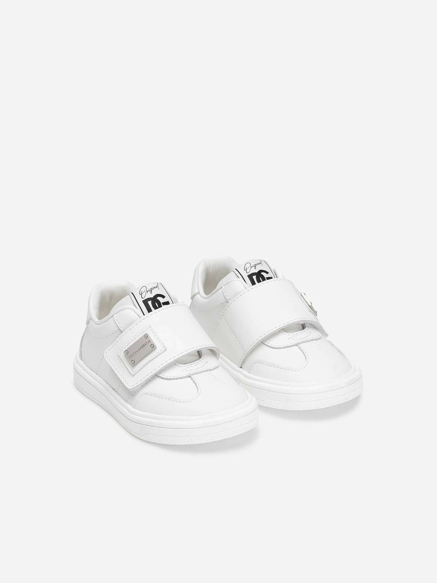 Dolce & Gabbana Kids Leather Velcro Strap Trainers in White