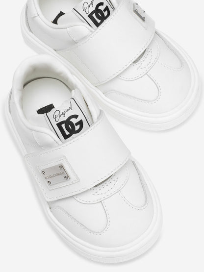 Dolce & Gabbana Kids Leather Velcro Strap Trainers in White