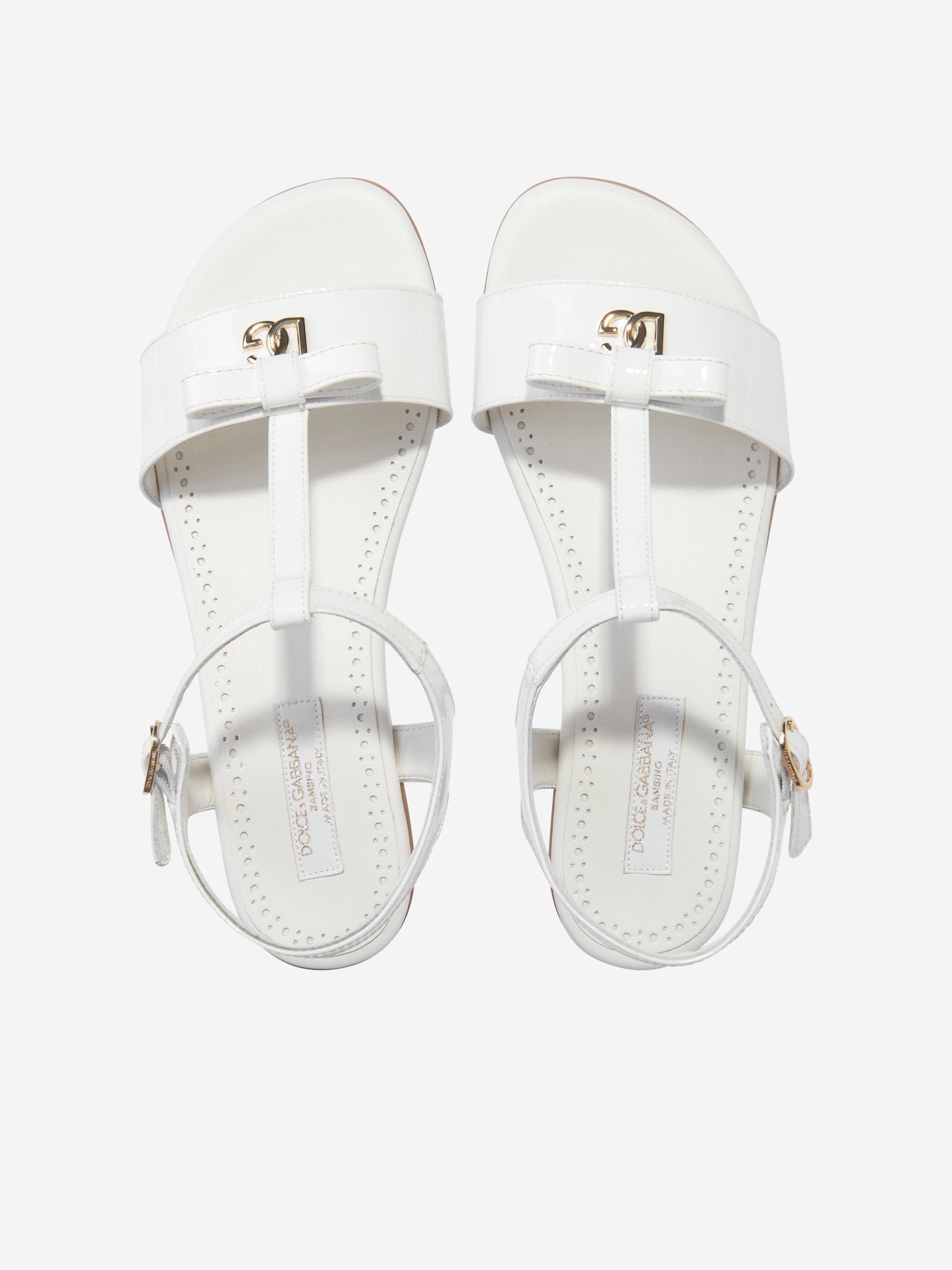 Dolce & Gabbana Girls Patent Leather Sandals in White