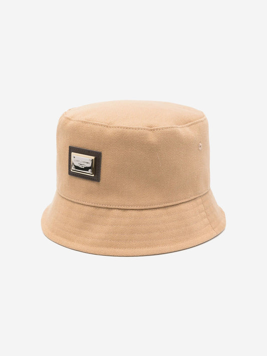 Dolce & Gabbana Kids Plaque Logo Bucket Hat in Beige