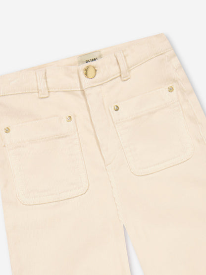 DL1961 Girls Lily Wide Leg Corduroy Trousers in Beige