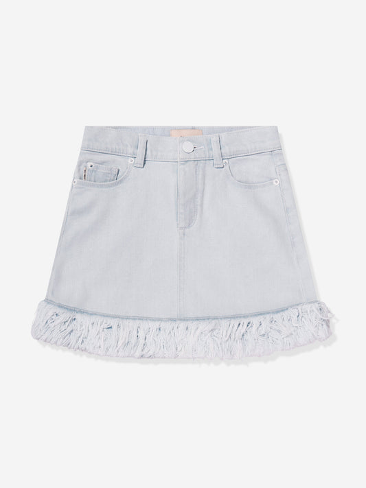 DL1961 Girls Jenny Denim Fur Mini Skirt in Blue