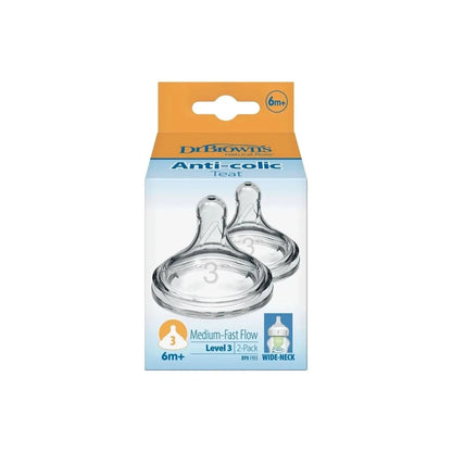 Dr. Brown's Options+ Baby Bottle Teats Level 3 Wide Neck 6+ months Pack of 2