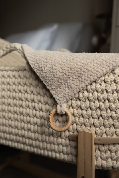Soft Baby Comforter – Neutral Handmade with Wooden Ring