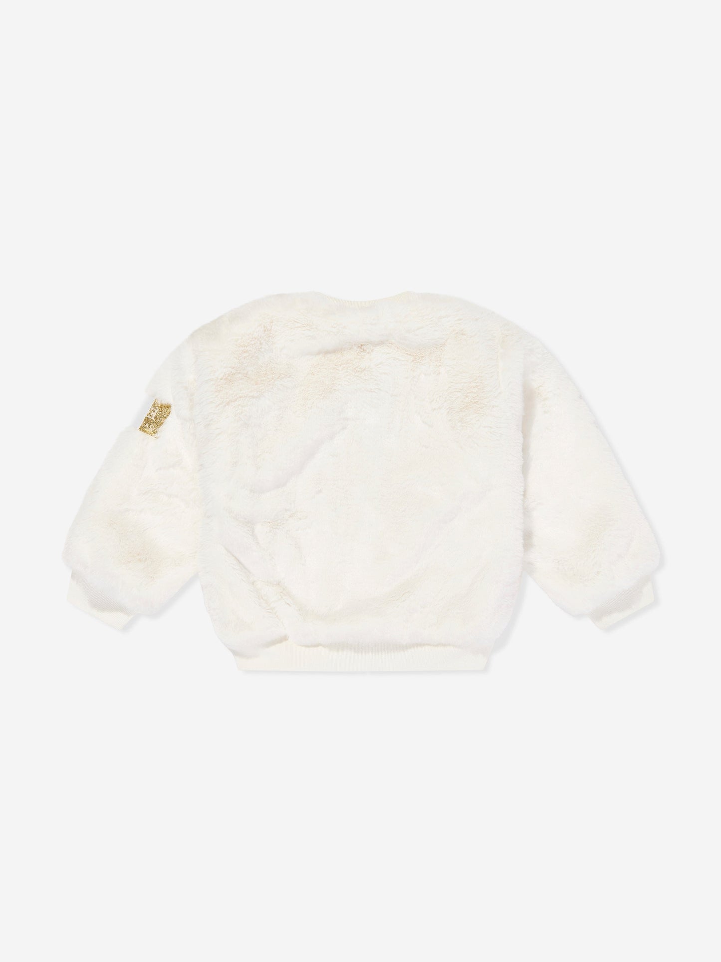 Escada Girls Embroidered Logo Faux Fur Jacket in Ivory