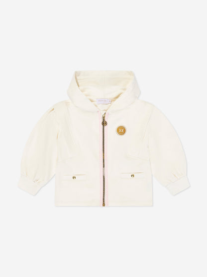 Escada Girls Logo Badge Zip Up Top in Ivory