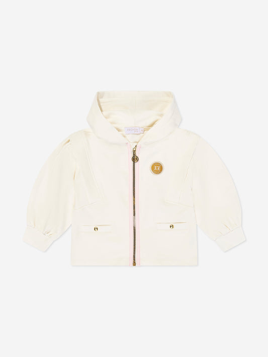 Escada Girls Logo Badge Zip Up Top in Ivory