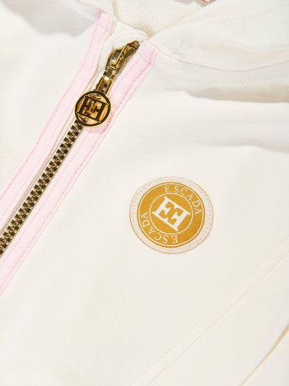 Escada Girls Logo Badge Zip Up Top in Ivory