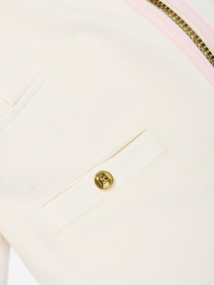 Escada Girls Logo Badge Zip Up Top in Ivory