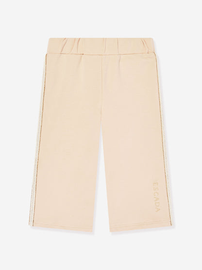 Escada Baby Girls Embroidered Logo Jersey Trousers in Beige