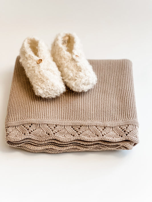 Organic Baby Blanket - Oat - Leaves Edge
