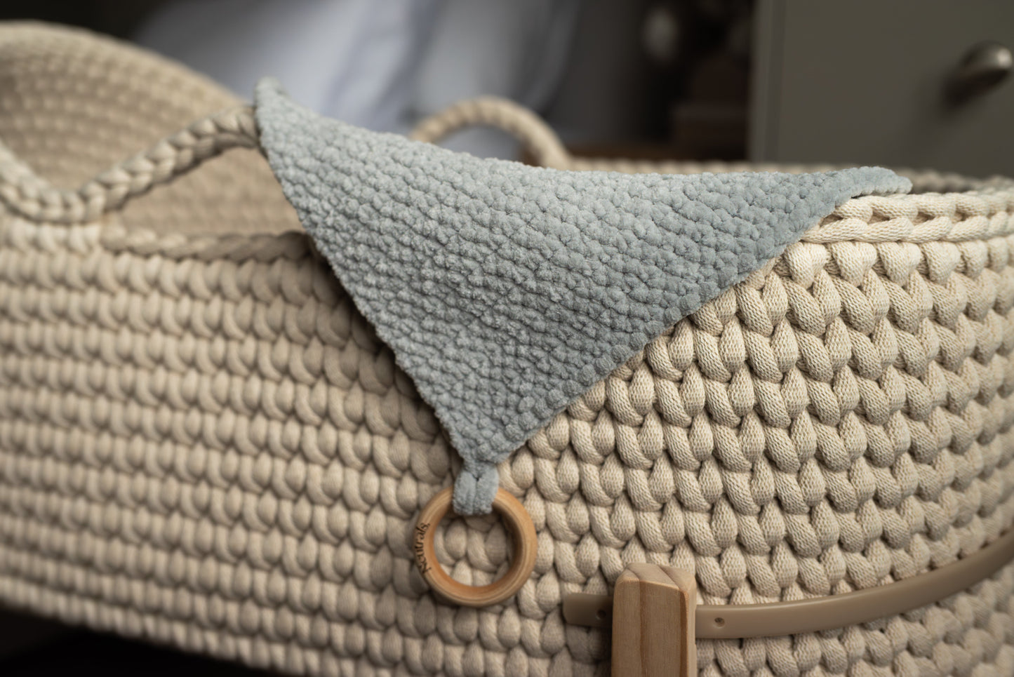 Soft Baby Comforter – Neutral Handmade with Wooden Ring