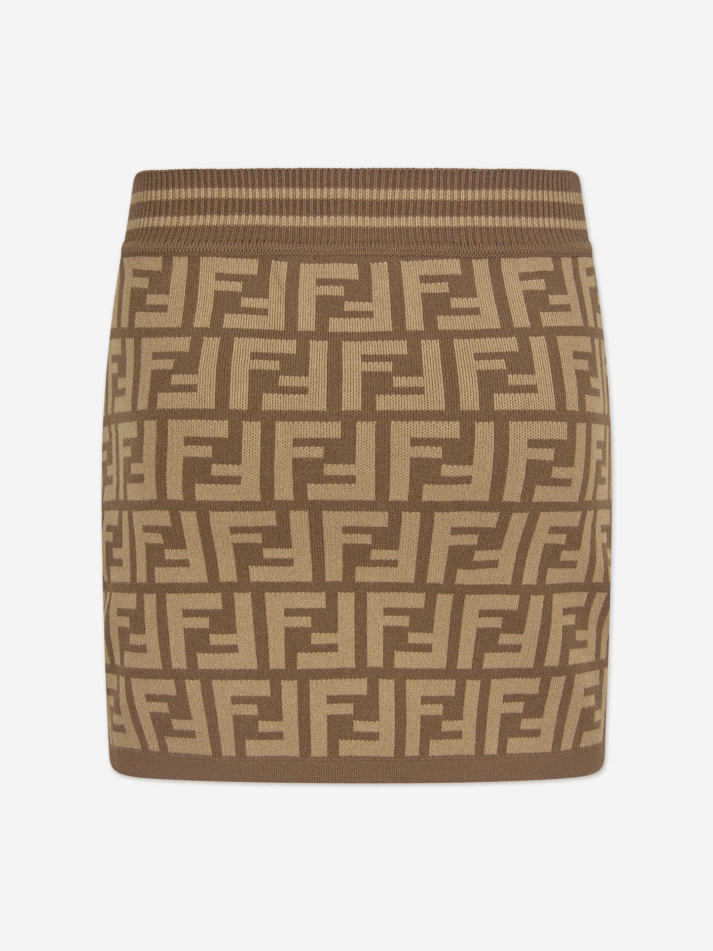 Fendi Girls FF Logo Knitted Skirt in Brown