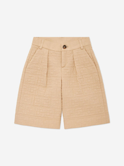 Fendi Boys FF Quilted Shorts in Beige