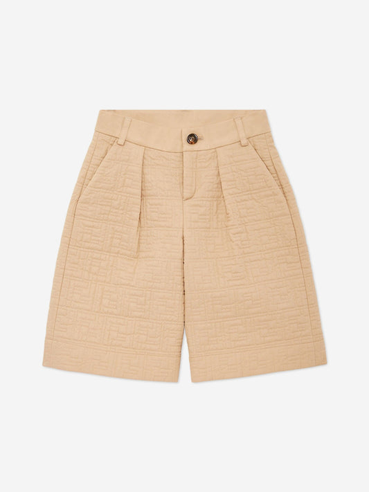 Fendi Boys FF Quilted Shorts in Beige